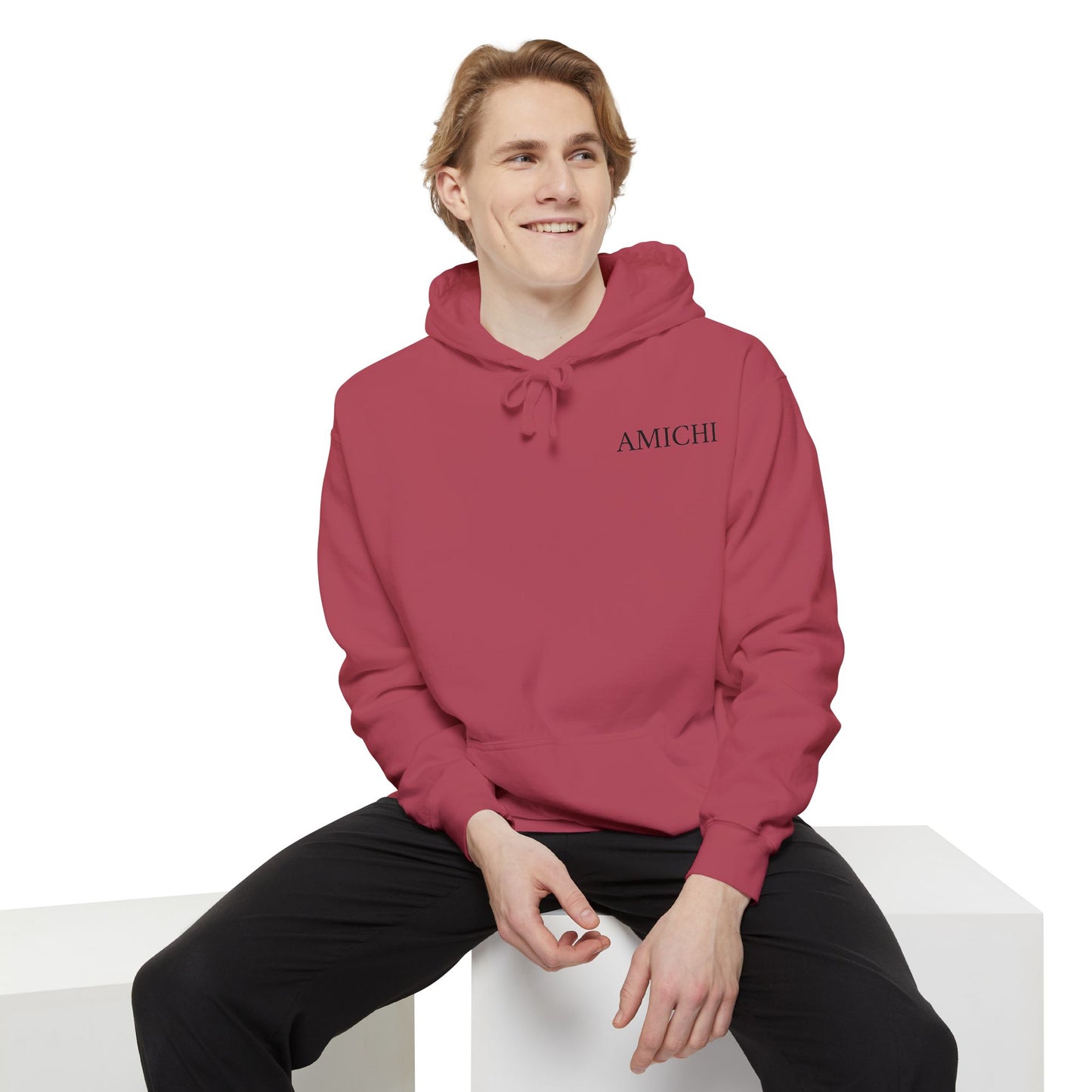 AMICHI Men's Relaxed Casual Crimson Hoodie