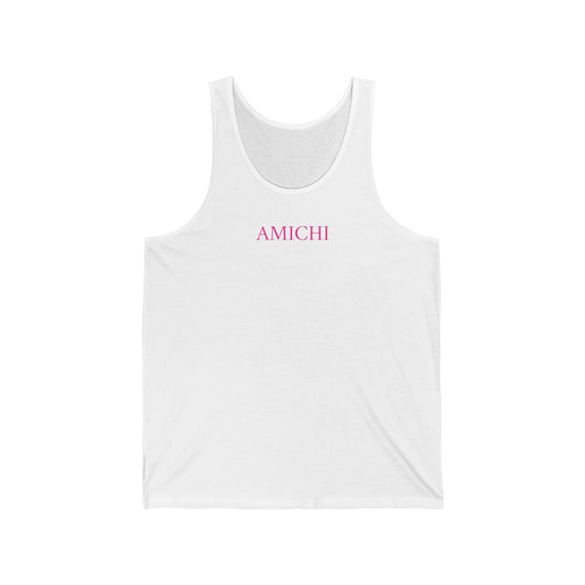 AMICHI Pink Logo Luxury Relaxed White Tank